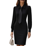 women's waist tie long-sleeve dress, view 5 - MRSLM