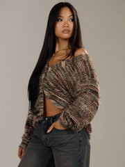 Women's fuzzy space-dye knit cardigan, view 3 - MRSLM