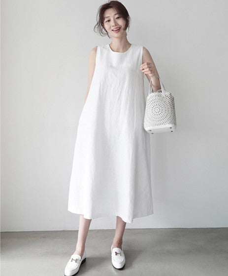 cotton sleeveless swing dress, view 3 - MRSLM