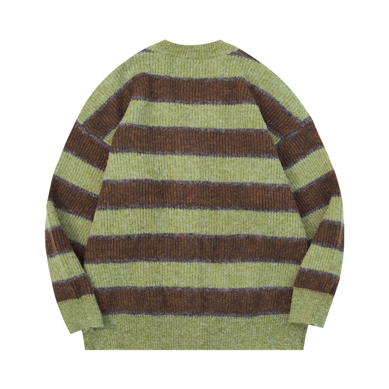 Women's green striped knit cardigan, view 5 - MRSLM