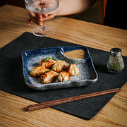 ceramic dumpling plate with sauce compartment, view 2 - MRSLM