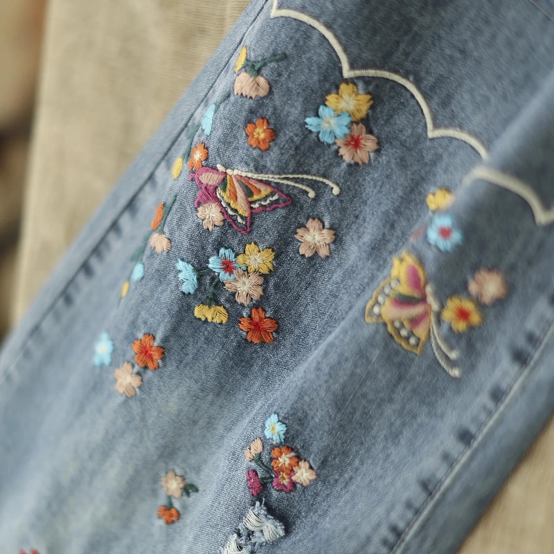 embroidered wide leg denim pants, view 5 - MRSLM