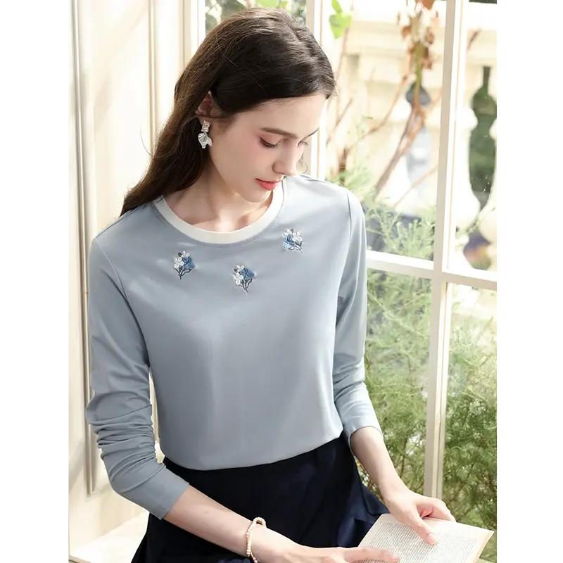 women's embroidered slim long sleeve t-shirt, view 2 - MRSLM