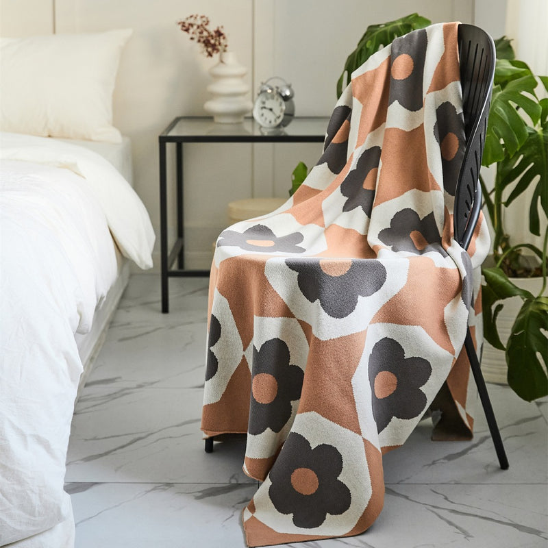 floral knitted cotton throw blanket, view 3 - MRSLM