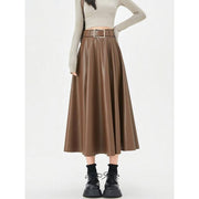 High-waist faux leather skirt with belt, view 7 - MRSLM