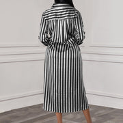 striped lapel shirt dress, view 2 - MRSLM