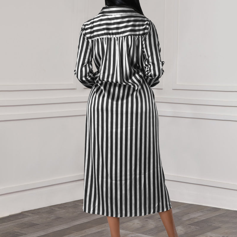 striped lapel shirt dress, view 2 - MRSLM