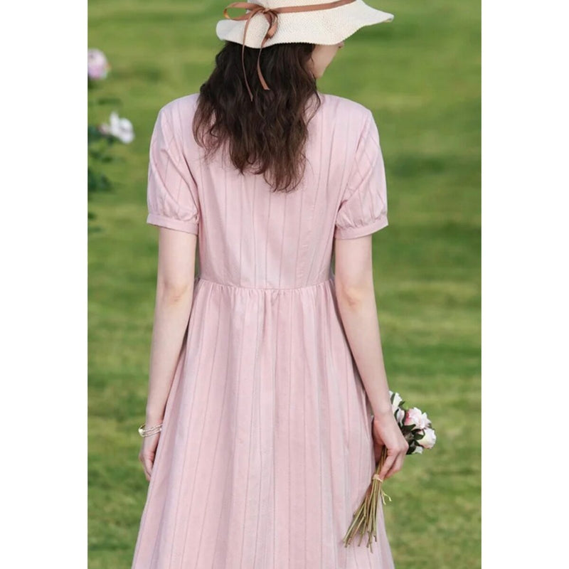 summer pink embroidery dress, view 5 - MRSLM