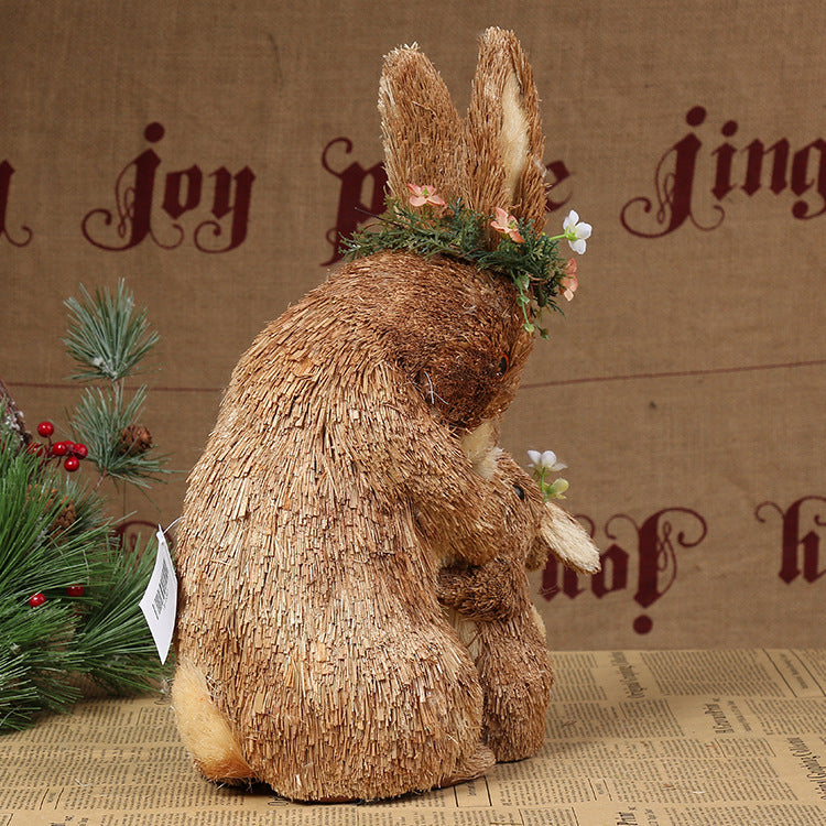 Mother and child rabbit grass woven decor, view 2 - MRSLM