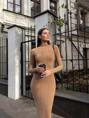 knitted striped fitted dress, view 7 - MRSLM