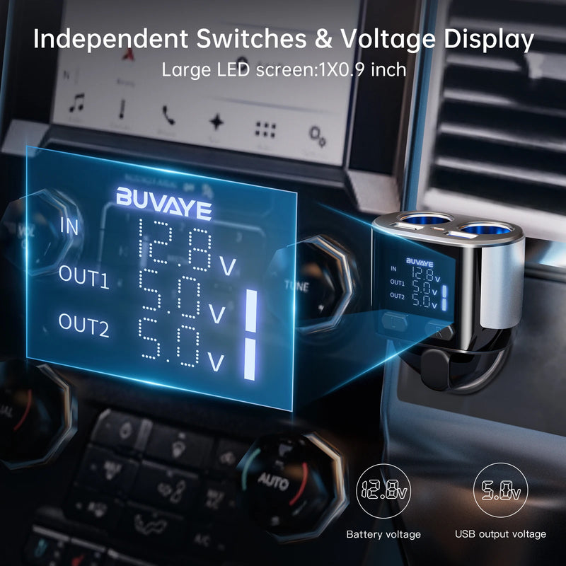 66W dual USB car fast charger with display, view 5 - MRSLM