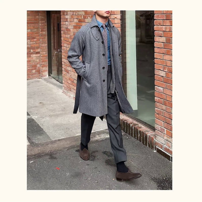 men's herringbone wool slim fit coat, view 5 - MRSLM