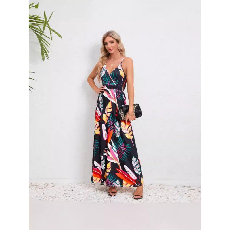 backless floral suspender dress, view 3 - MRSLM