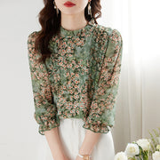 women's printed chiffon ruffle collar blouse, view 5 - MRSLM
