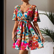 floral cross collar belted dress, view 4 - MRSLM