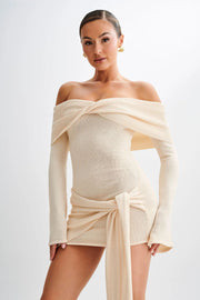 off-shoulder tied sweater dress, view 7 - MRSLM