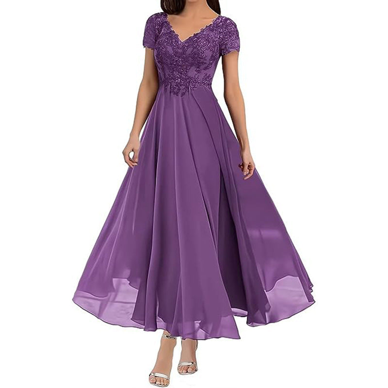 Women's long evening dress with short sleeves, view 6 - MRSLM