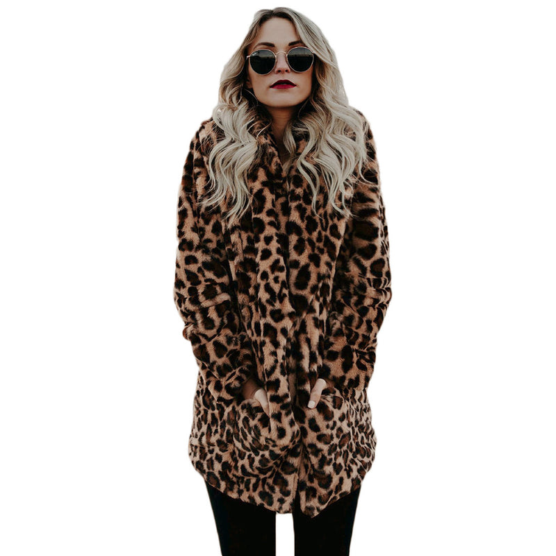 Women's leopard print faux fur winter coat, view 4 - MRSLM