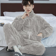 Men's fleece-lined flannel pajama set, view 7 - MRSLM