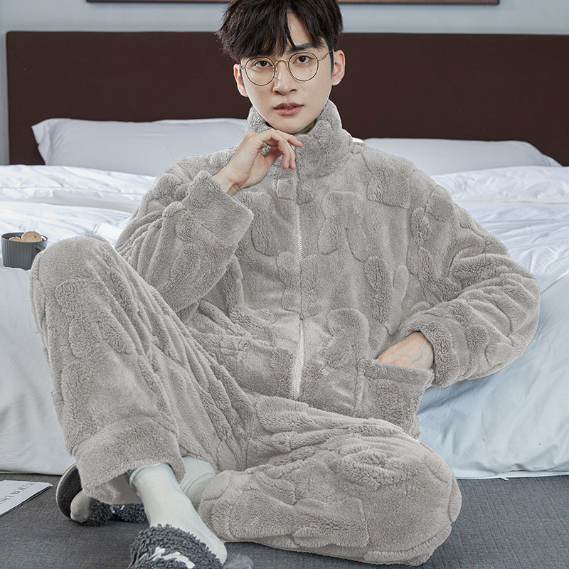 Men's fleece-lined flannel pajama set, view 7 - MRSLM