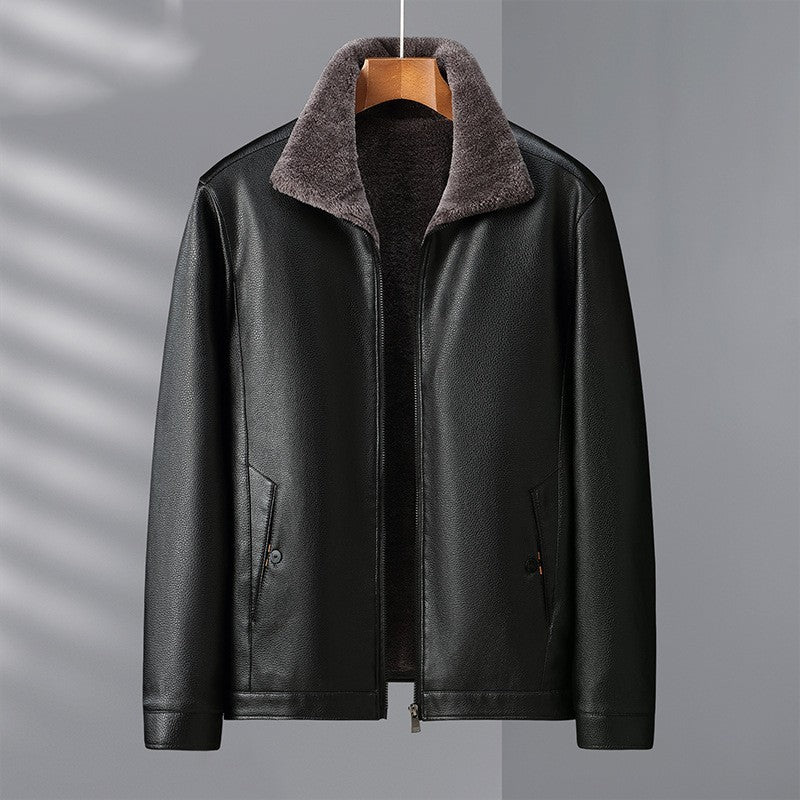 mens pu leather jacket stand collar, view 7 - MRSLM