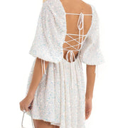Sequin square collar swing dress, view 4 - MRSLM