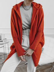 Women's hooded knit sweater coat with pockets, view 8 - MRSLM