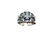 men's silver rattan flower open ring, view 3 - MRSLM