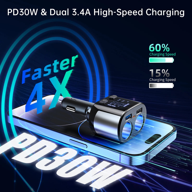 66W dual USB car fast charger with display, view 3 - MRSLM