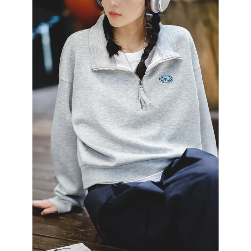 women's retro half zipper casual sweater, view 3 - MRSLM