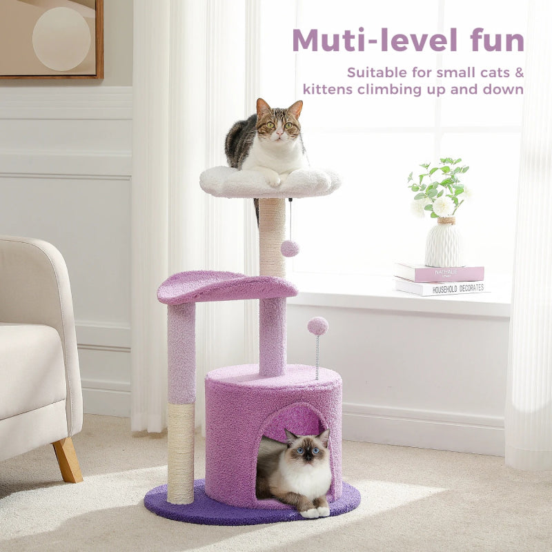 small purple flower cat tree with condo, view 8 - MRSLM