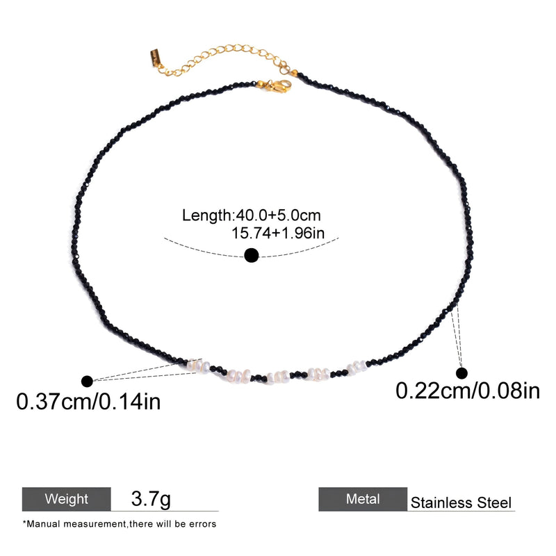 black crystal imitation pearl necklace, view 2 - MRSLM