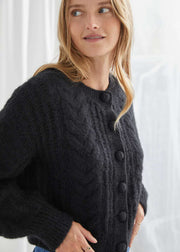 women's knit cardigan, round neck, view 3 - MRSLM