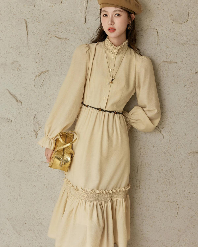 stand neck A-line dress, view 5 - MRSLM