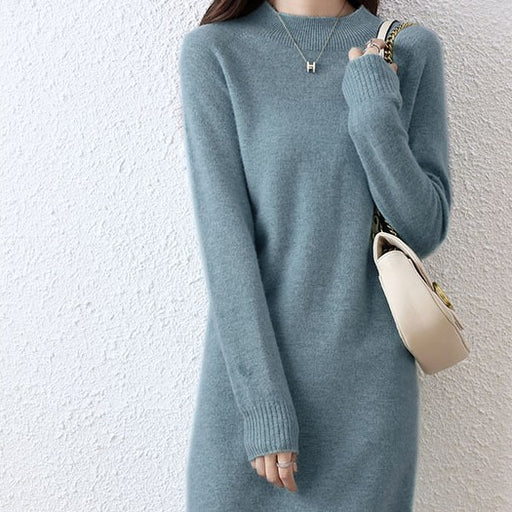 half-high collar woolen dress - MRSLM