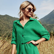 women's cotton shirt and shorts two-piece set, view 7 - MRSLM