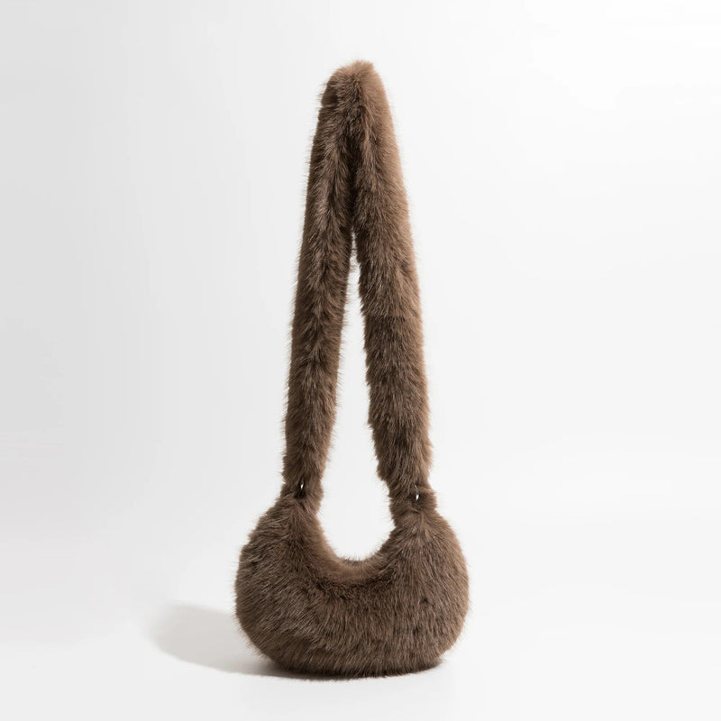 fuzzy faux fur half moon shoulder bag, view 10 - MRSLM