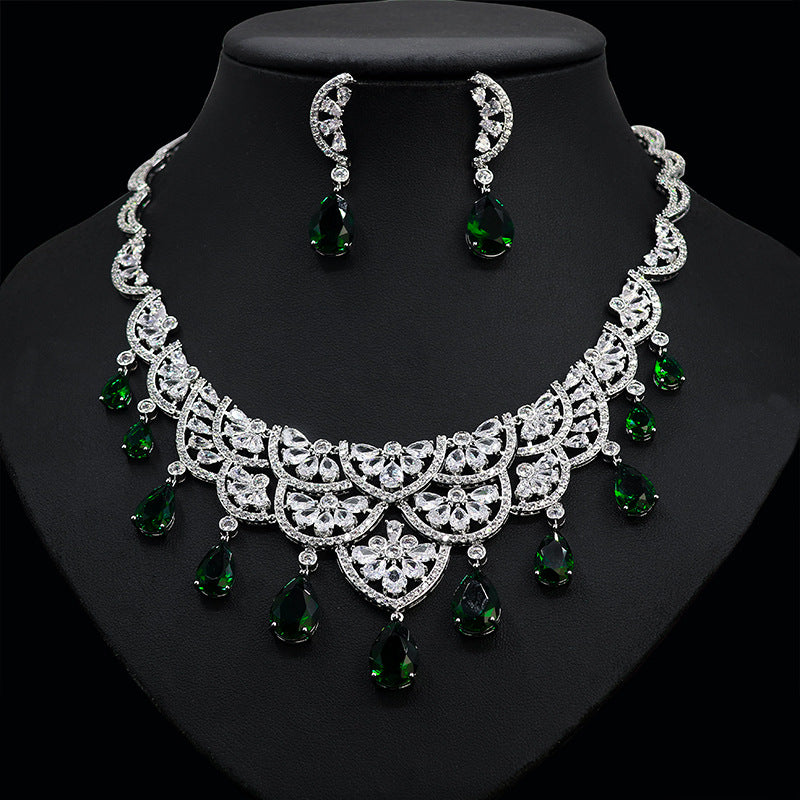 zirconia heart necklace and earrings set, view 2 - MRSLM