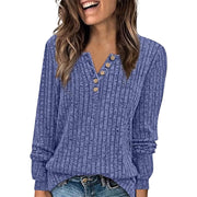 women's round neck button pullover top, view 8 - MRSLM
