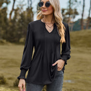 women's puff sleeve smocked v-neck top - MRSLM