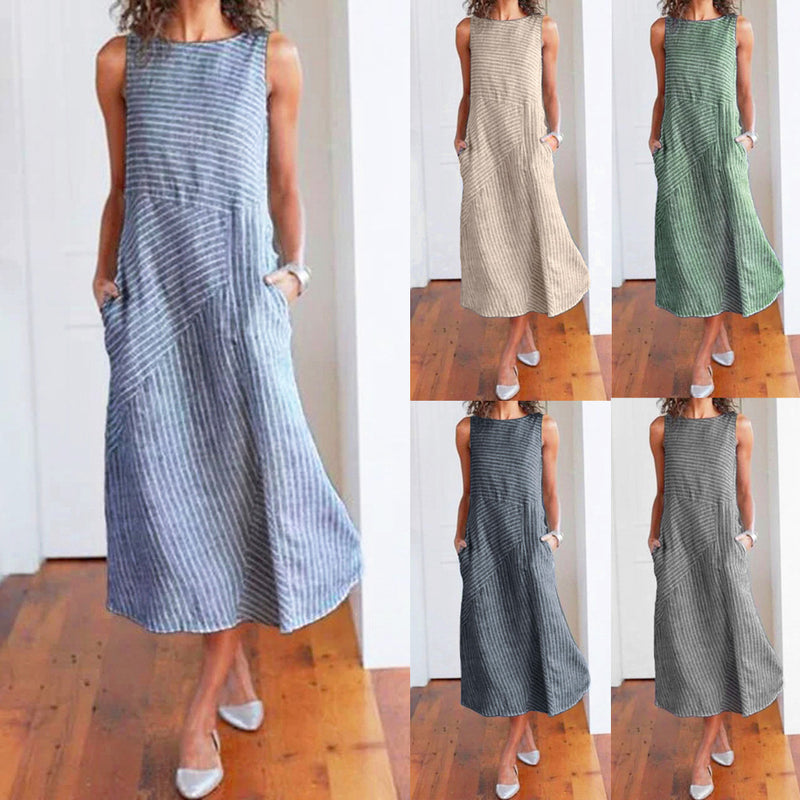 casual striped sleeveless maxi dress - MRSLM