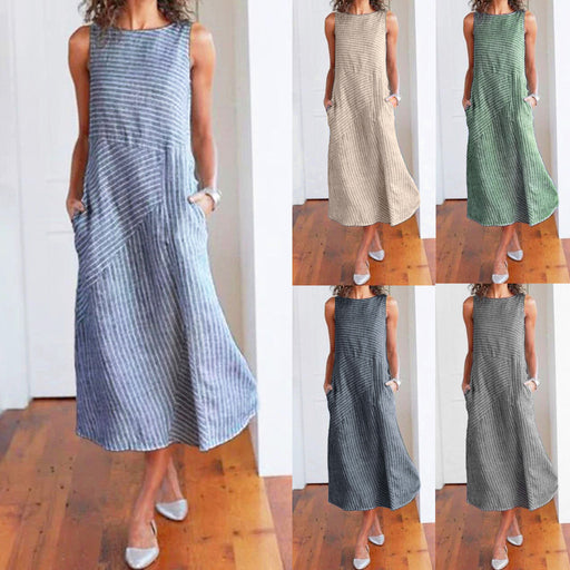 casual striped sleeveless maxi dress - MRSLM