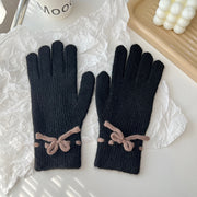 Solid-color bow warm finger gloves, view 8 - MRSLM