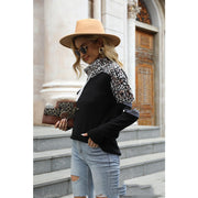 leopard contrast high neck sweatshirt, view 4 - MRSLM