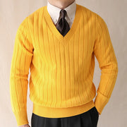 men's winter striped V-neck knit sweater, view 2 - MRSLM