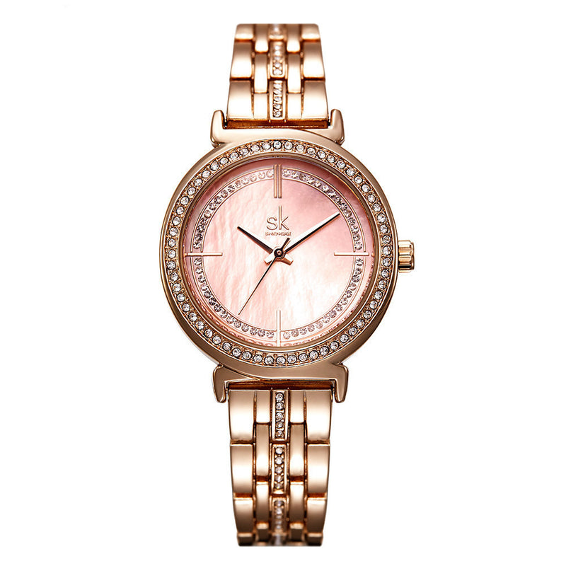 rose gold shell dial women's watch, view 3 - MRSLM