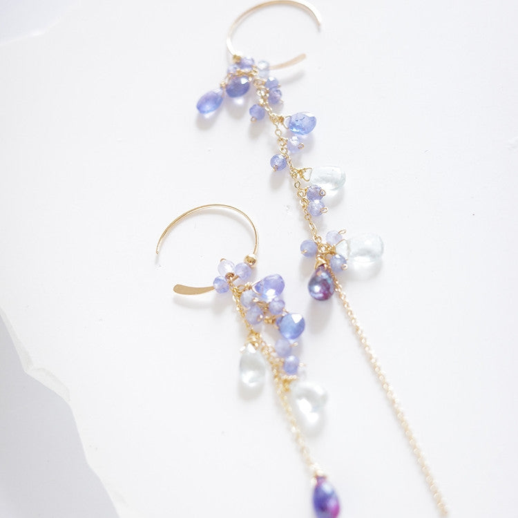 sea blue stone asymmetric drop earrings, view 6 - MRSLM