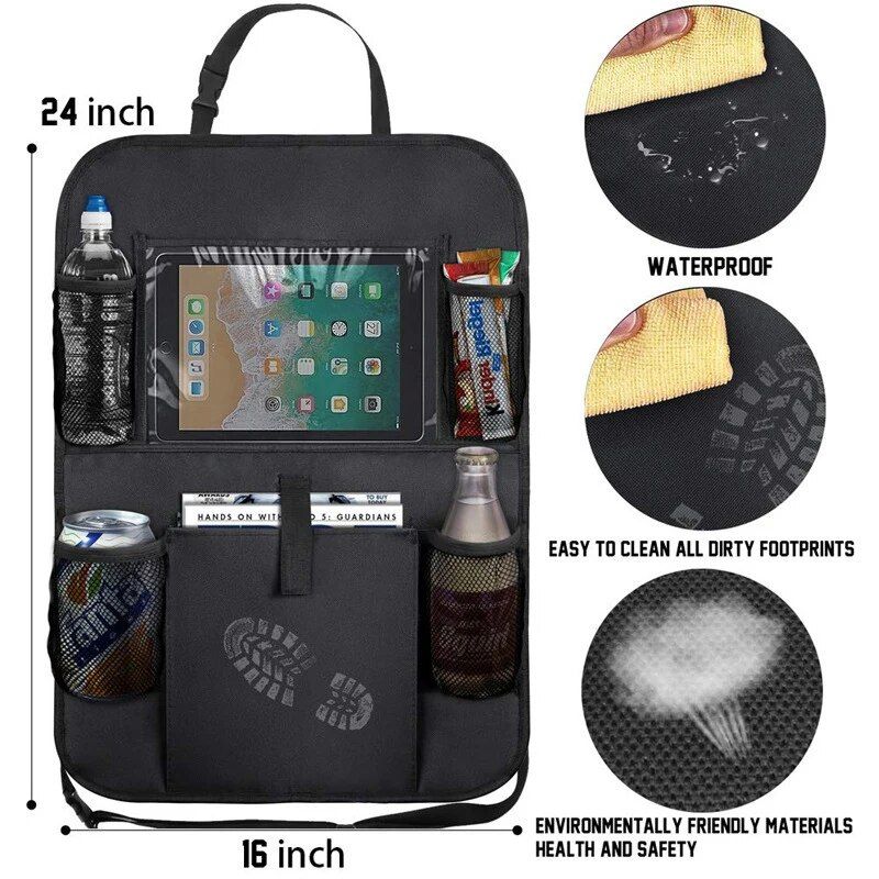 car seat back organizer with anti-kick mat, view 7 - MRSLM