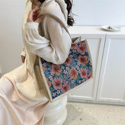 linen button vintage floral handbag, view 9 - MRSLM
