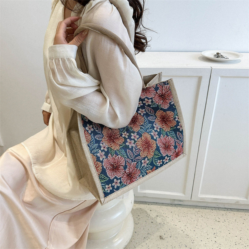 linen button vintage floral handbag, view 9 - MRSLM
